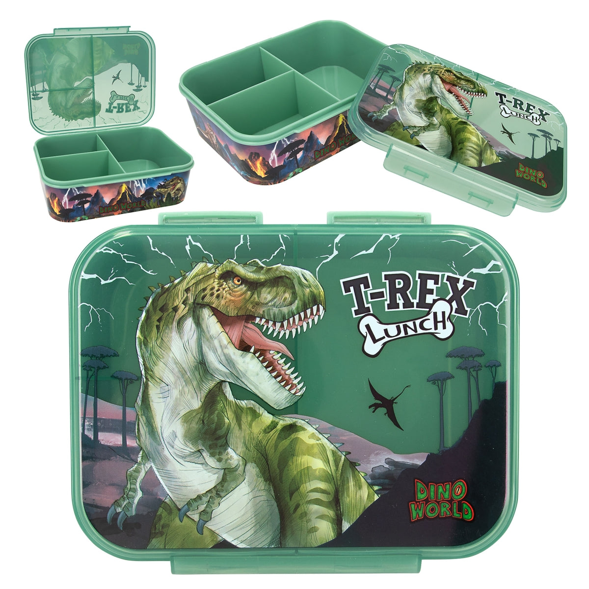 Dino World REFLECTOR Brotdose - 3 Fächer, Urzeit-Design