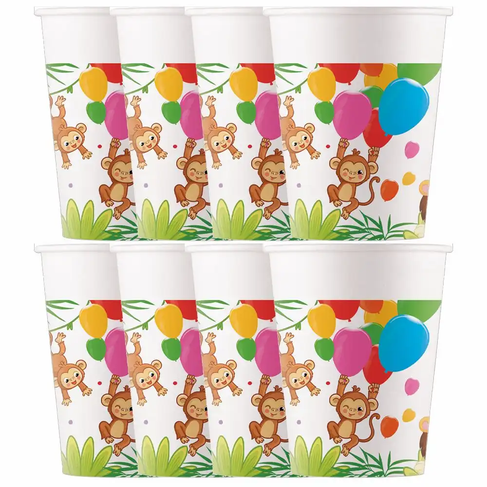 PROCOS Jungle Pappbecher 200 ml 8 Stück – Dschungel Party