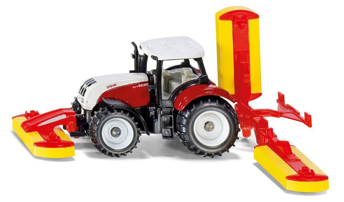 SIKU Steyr Traktor mit Pöttinger Mähwerk - Detailgetreues Spielzeugmodell für Sammler
