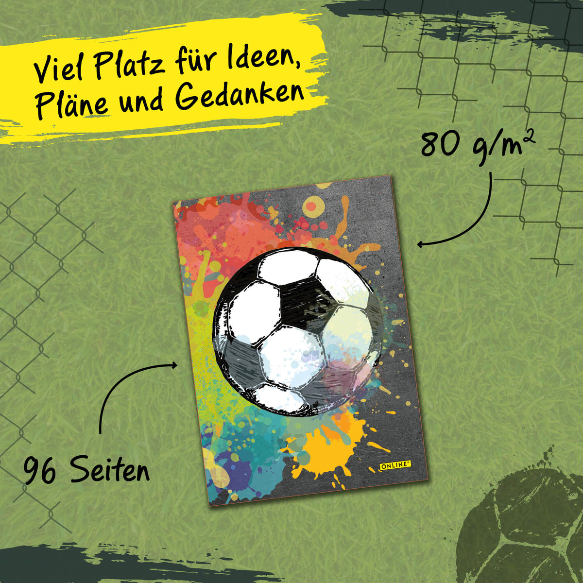 ONLINE PEN Notizbuch A5 Soccer | Hard Cover, dotted, 96 Blatt