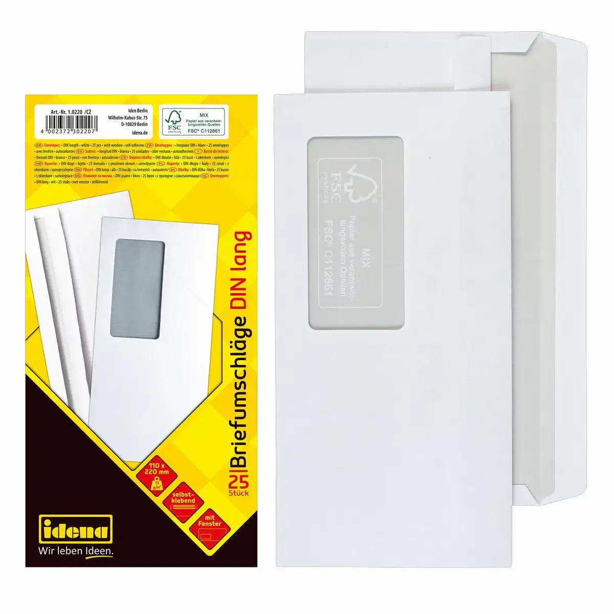 Idena Briefumschläge DIN lang mit Fenster - 75g/m² selbstklebend weiß - 25 Stück