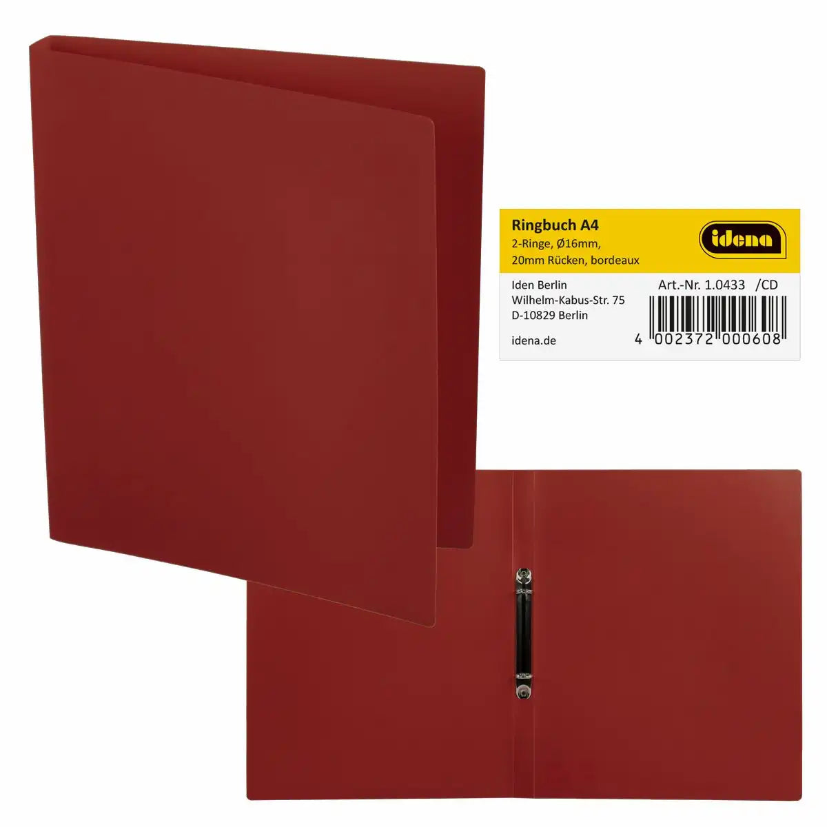 Idena Ringbuch 2 Ringe bordeaux DIN A4 Rückenbreite 2cm