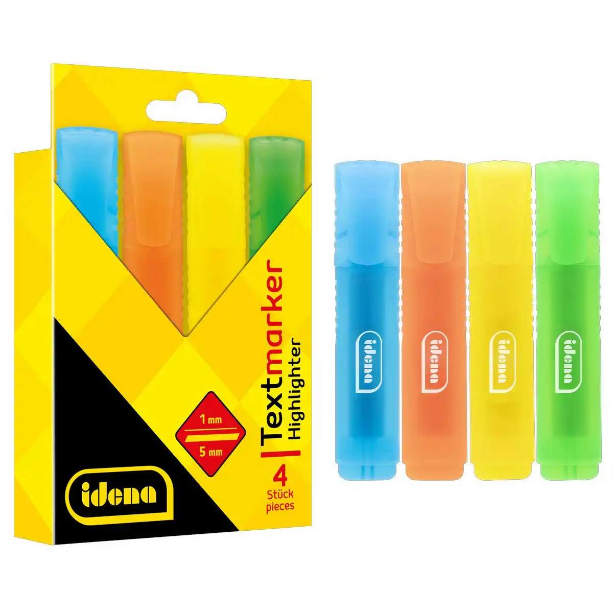 Idena Textmarker 4er-Set neongelb neongrün neonorange blau