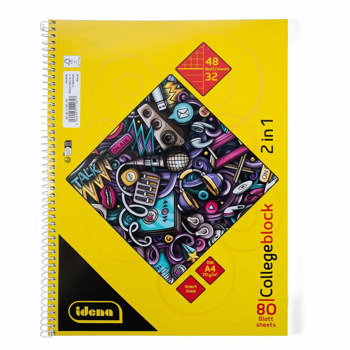 Idena Collegeblock 2in1 48 Blatt kariert/32 Blatt liniert DIN A4