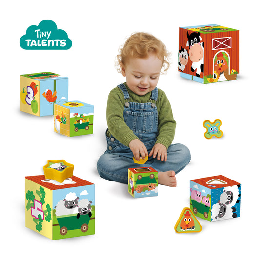 SES Creative Stapelwürfel & Formensortierer 2-in-1 Bauernhof