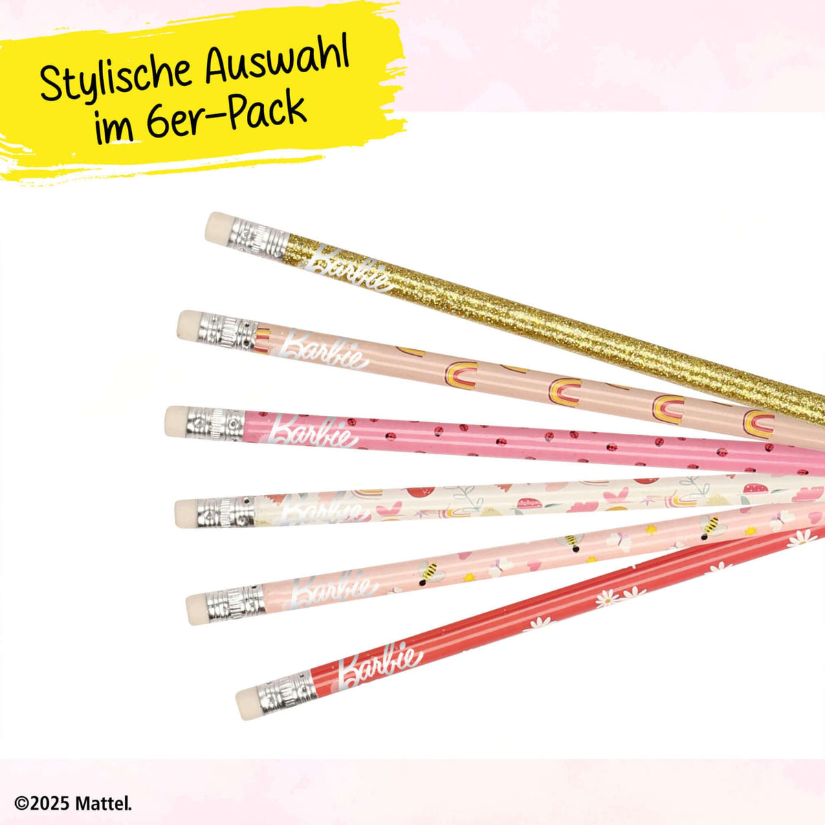 Barbie Bleistifte 6er Set mit Radierer - Schule & Malen