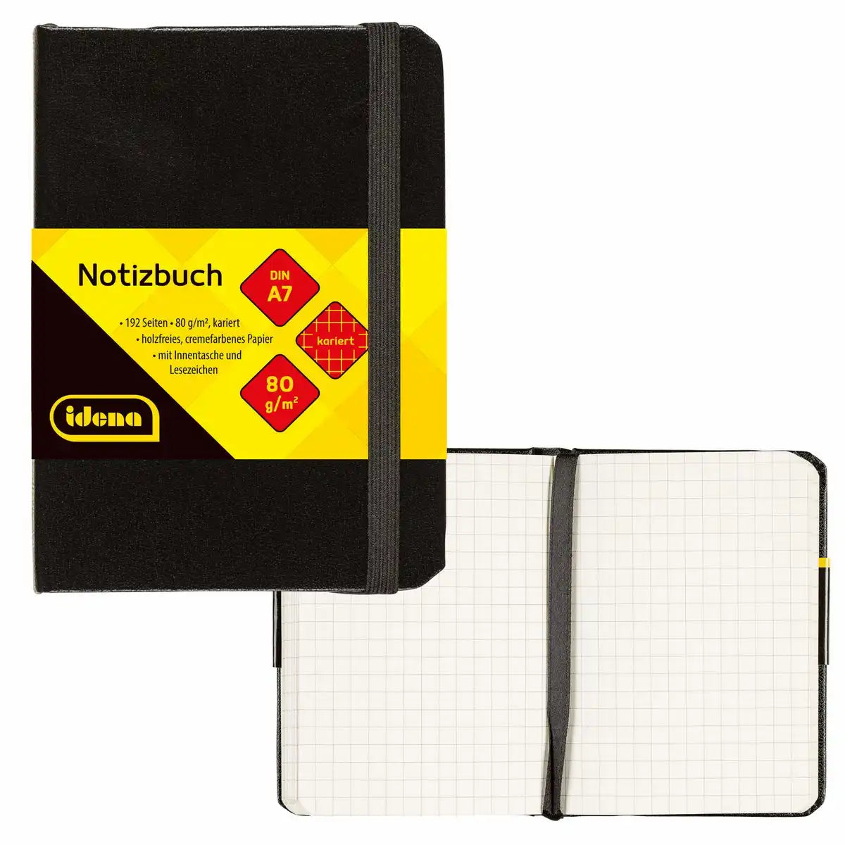 Idena Notizbuch DIN A7 80g/m² kariert schwarz 192 Seiten