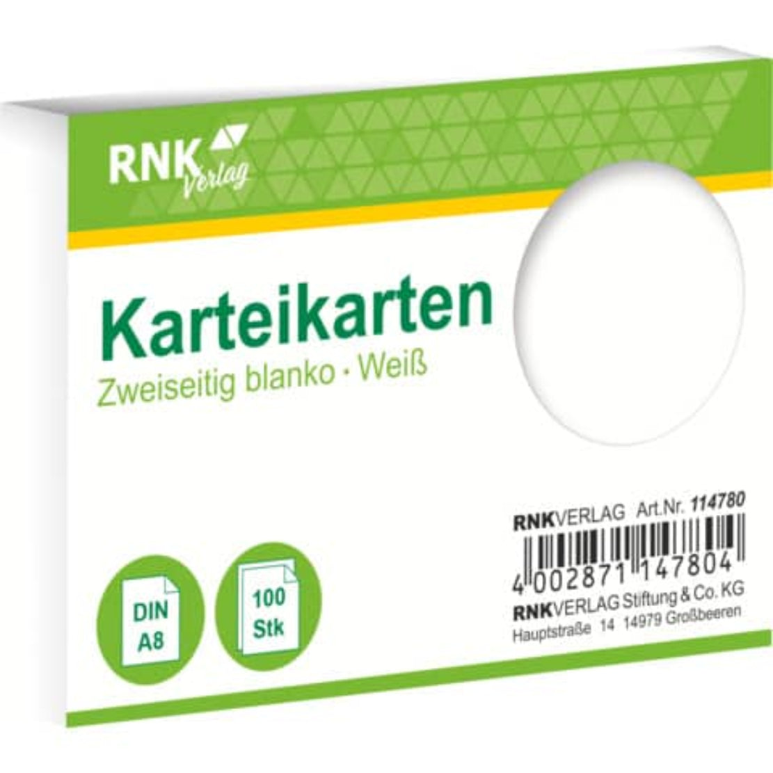 RNK Karteikarten A8 blanko – 100 Stück, weiß