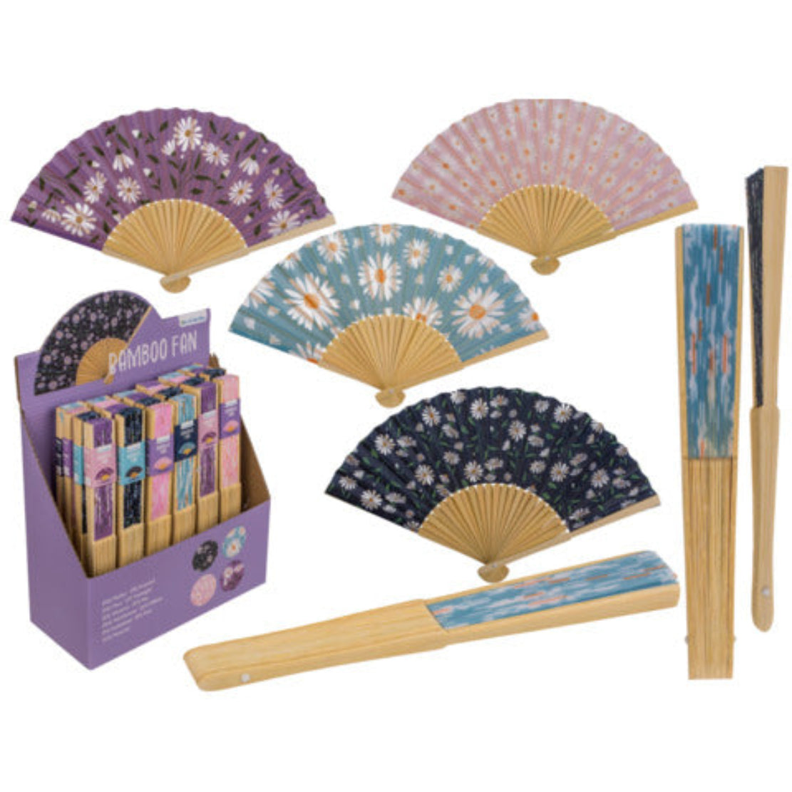 OOTB Fächer Daisy Flower Bambus 21 cm – 1 von 4 Designs, zufällig