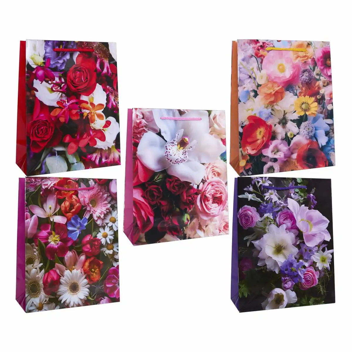 Idena 1x Geschenktasche Blumen glänzend 18x23x8cm
