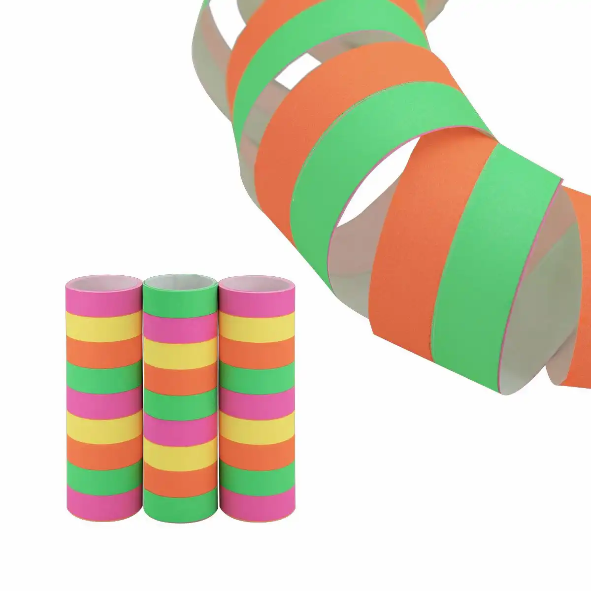 Idena Luftschlangen Neon 3er Set – je 4 m, 9 Abrisse