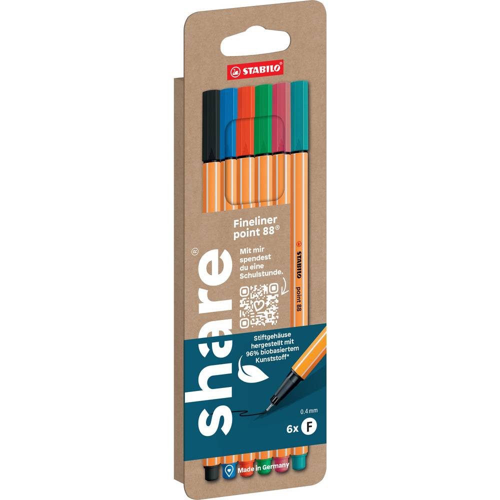 STABILO share Fineliner 6er-Set, 0,4 mm, 6 Farben