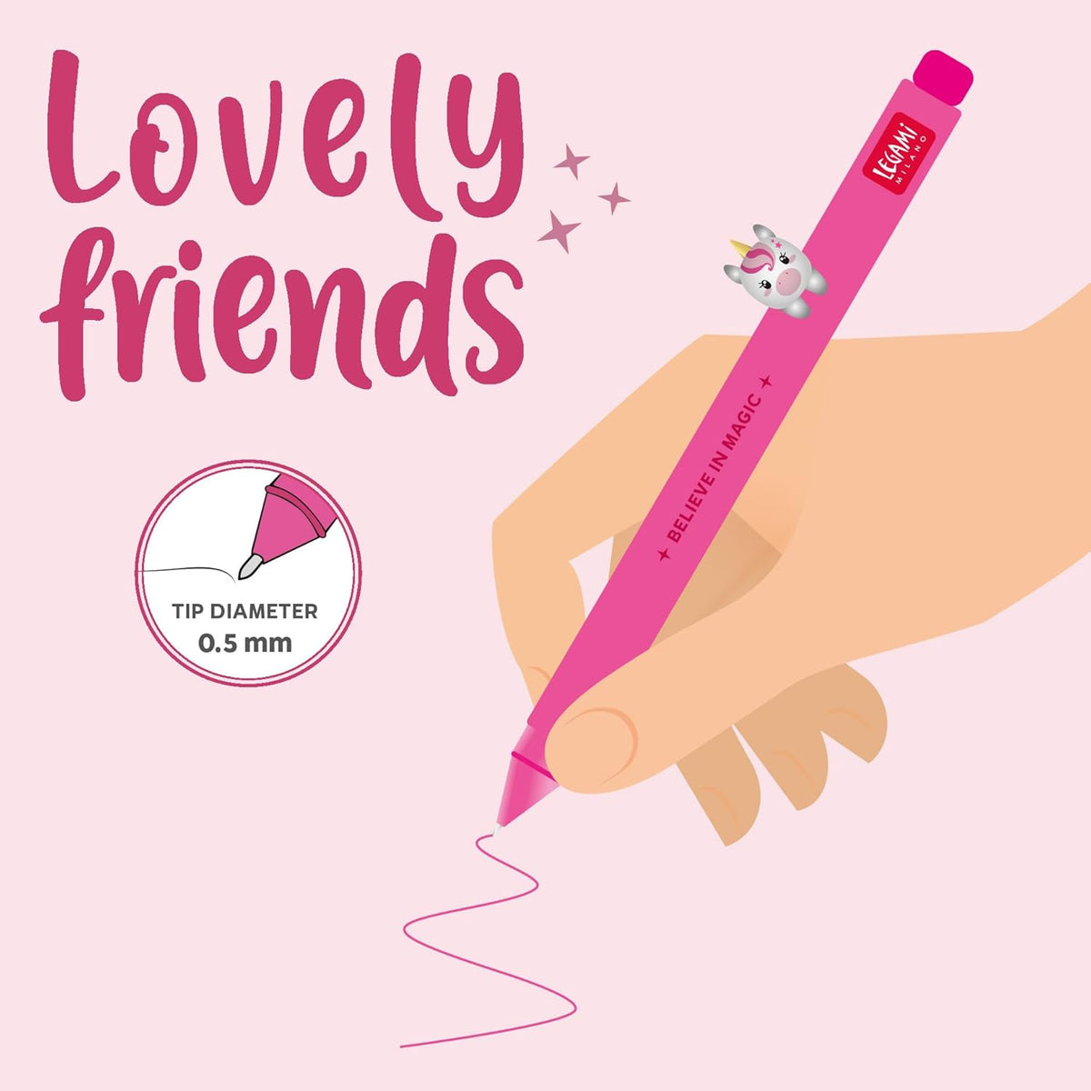 LEGAMI Gel Pen Lovely Friends Einhorn – Rosa, 0,5 mm