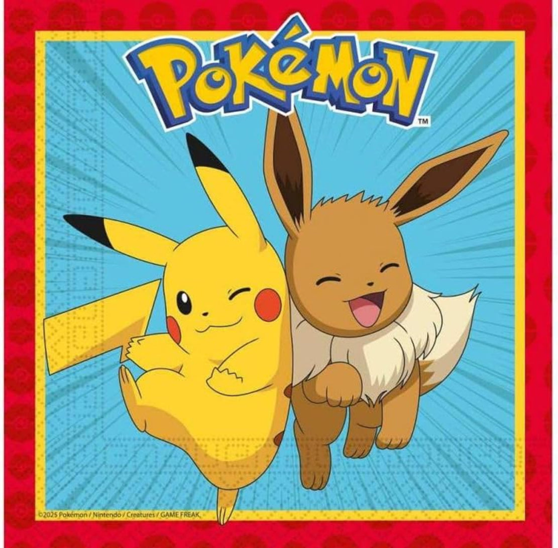 PROCOS Pokémon Servietten 33x33 cm 20 Stück – Pikachu & Evoli