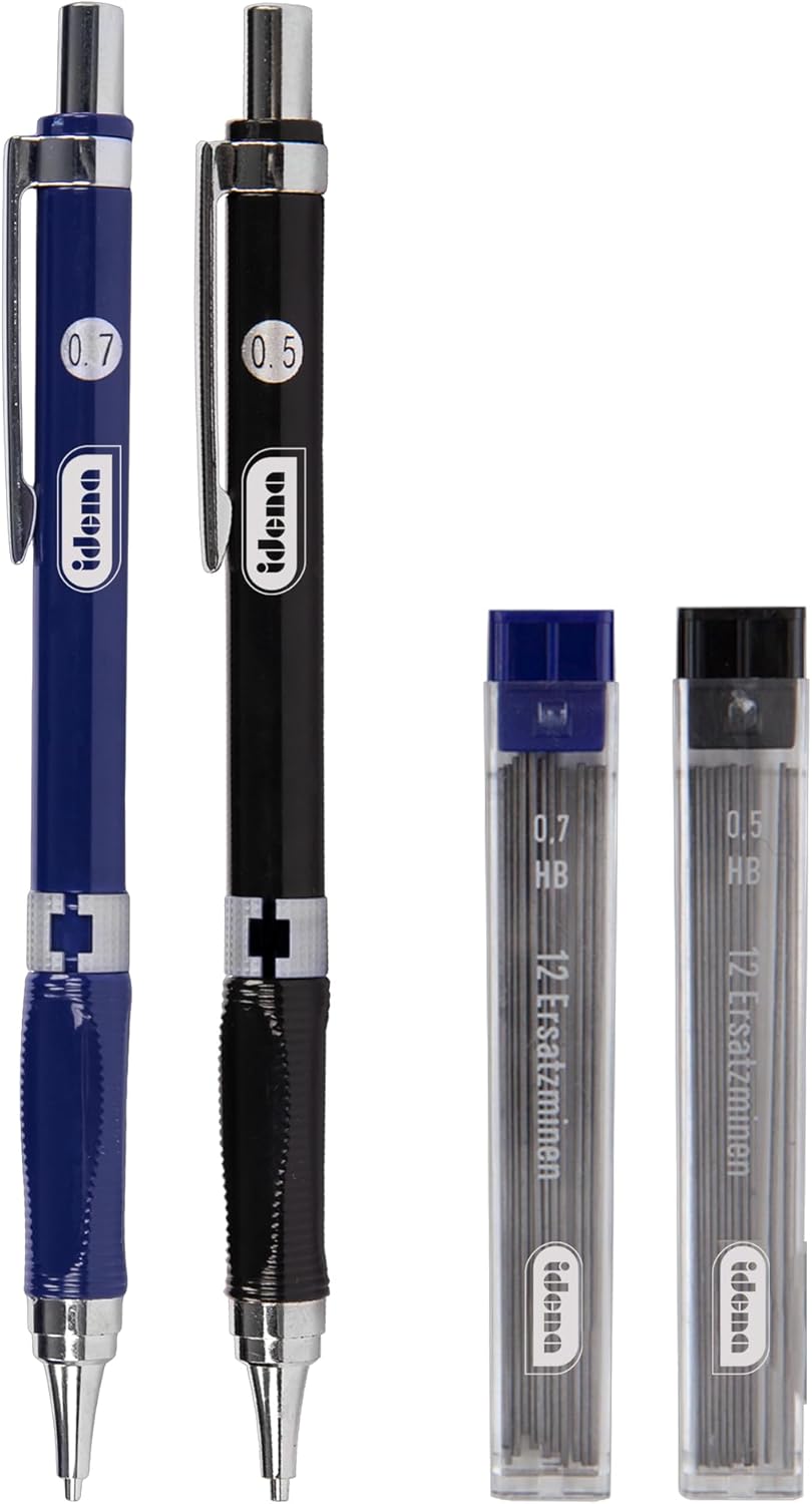 Idena Druckbleistift HB 0,5+0,7 mm 2 St. mit Refills & Radierer