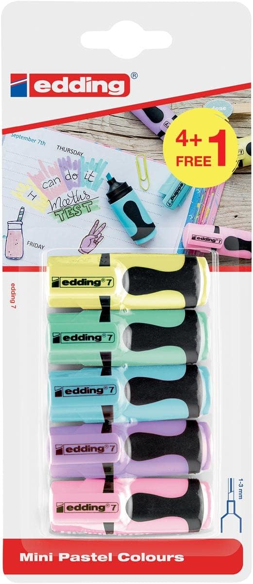 edding Mini Textmarker 5er-Set Pastell (4+1) Keilspitze