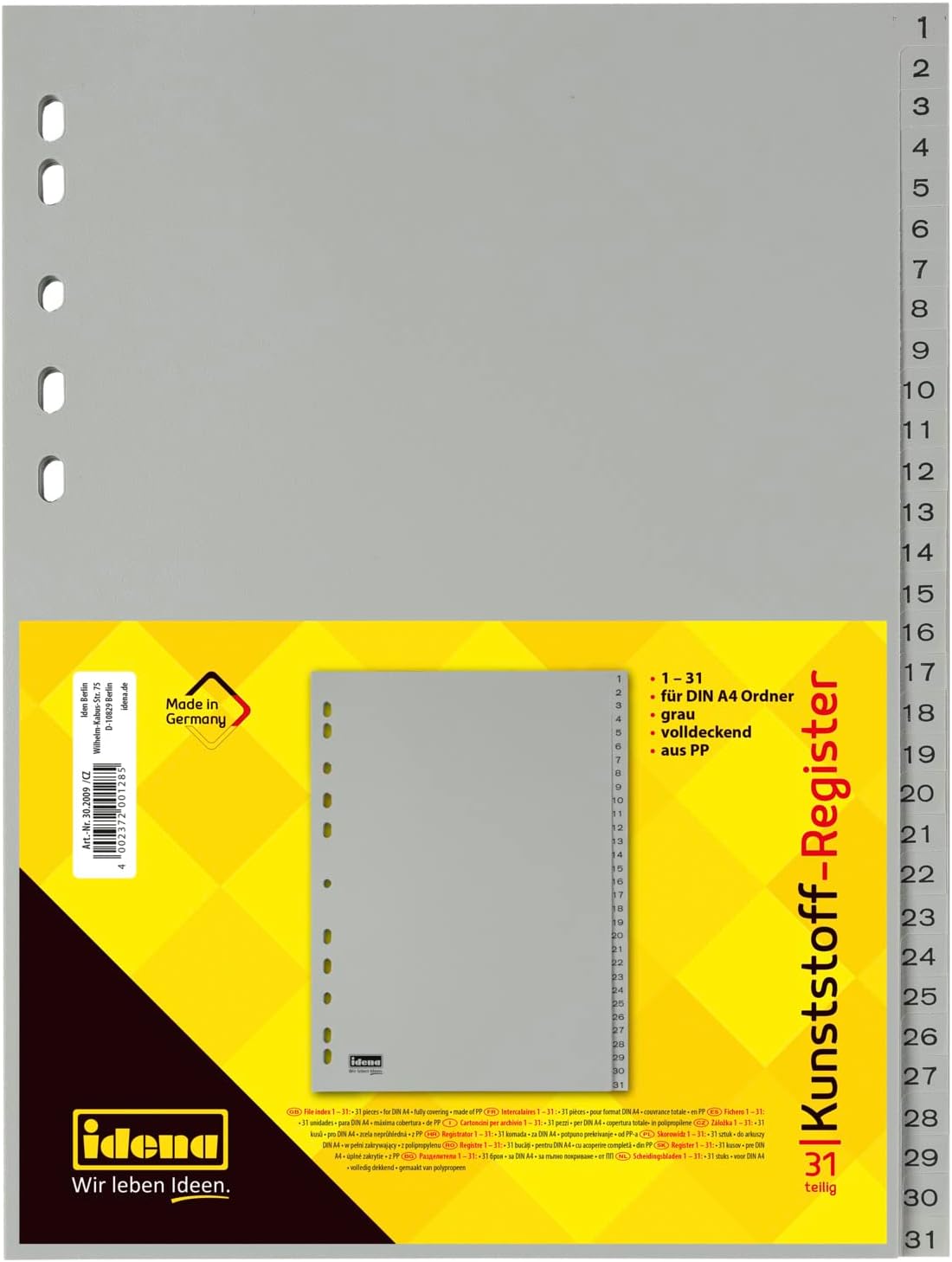 Idena Register 1–31 DIN A4 Kunststoff volldeckend grau 31-tlg.