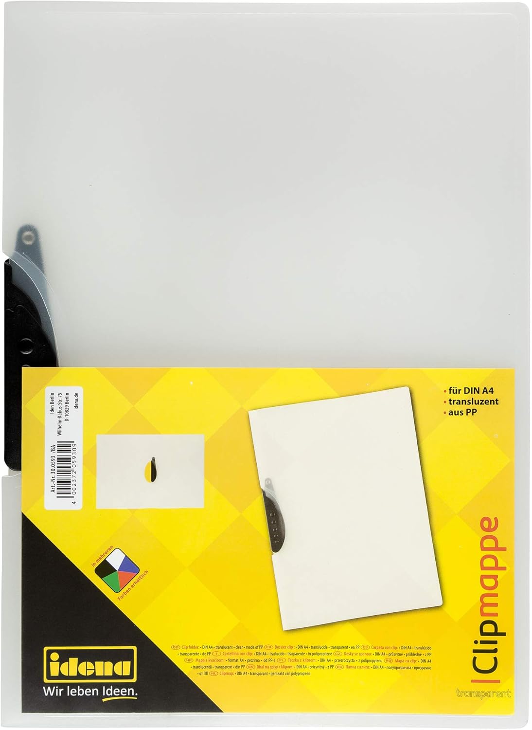 Idena Clipmappe DIN A4 – PP transluzent/weiß, ca. 30 Blatt