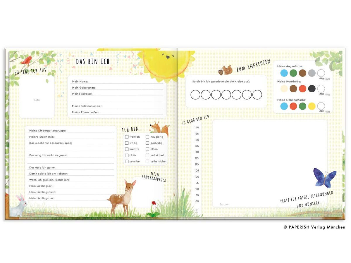 Freundebuch Kindergarten Tiere - Erinnerungsalbum Goldprägung