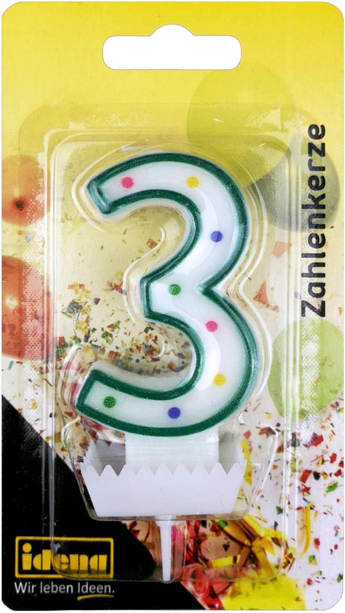 Idena Zahlenkerze „3“ Grün – Tortenkerze Geburtstag