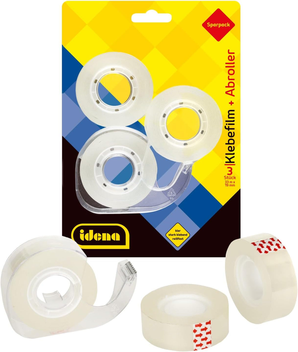 Idena Klebefilmabroller kristallklar 1,9 cm x 33 m 3 Rollen