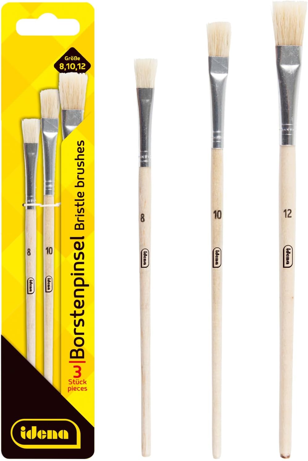 Idena Borstenpinsel 3er-Set Größen 8, 10 & 12 – FSC-Holzgriff
