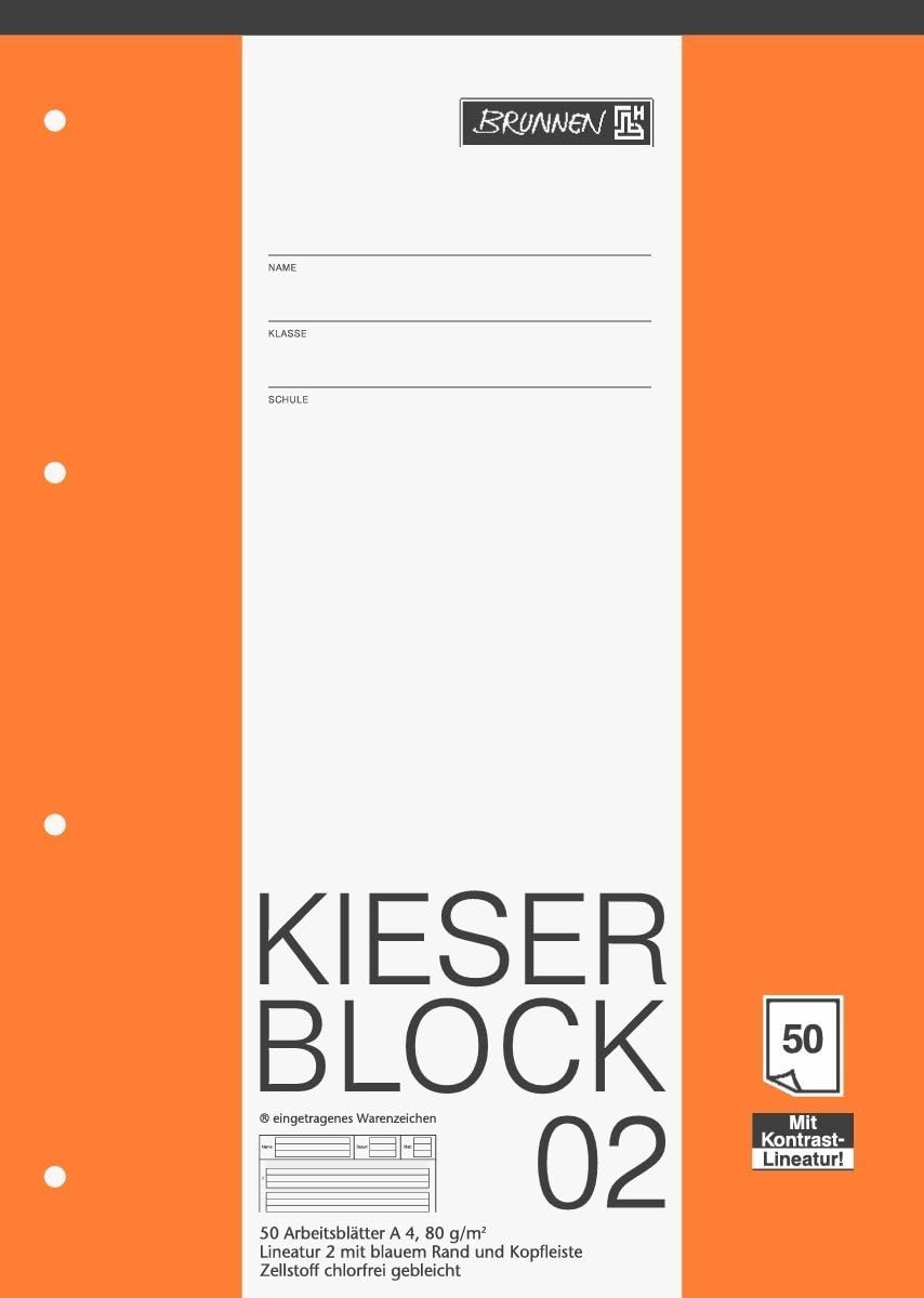 BRUNNEN KIESER-Block DIN A4 Lineatur 02 Kontrastlineatur 50 Blatt