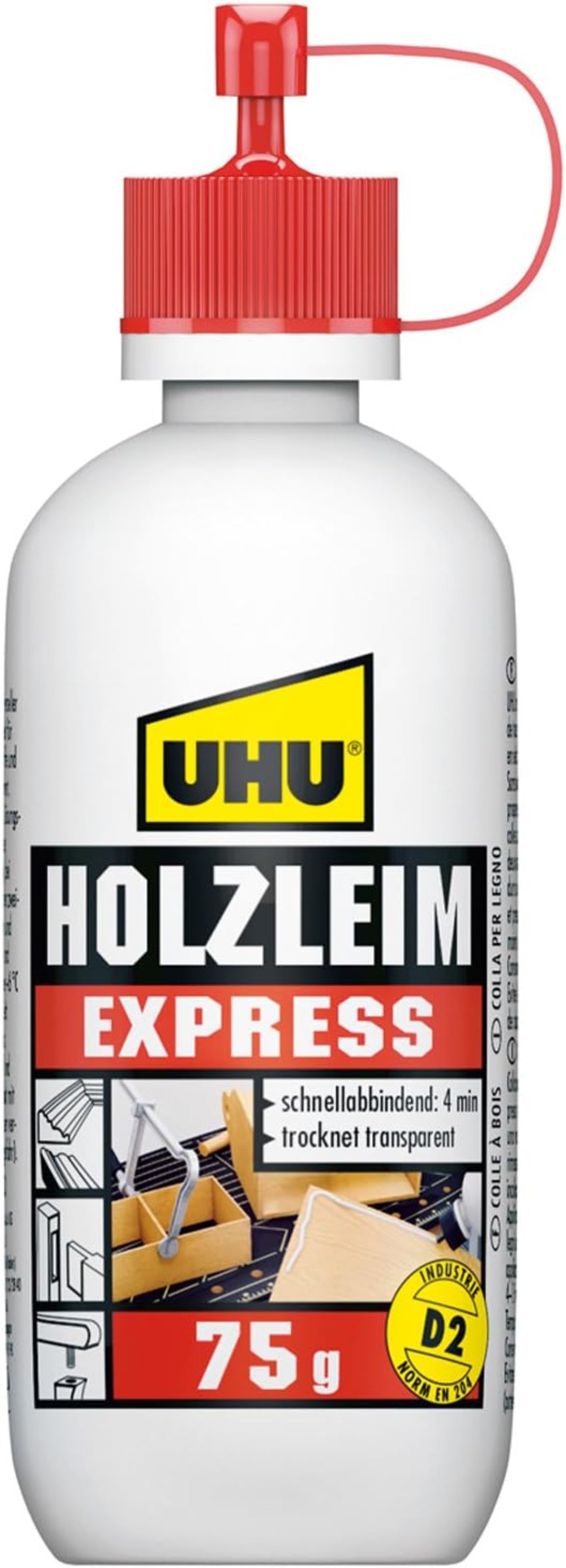 UHU Holzleim Express 75 g – schnelltrocknend, transparent