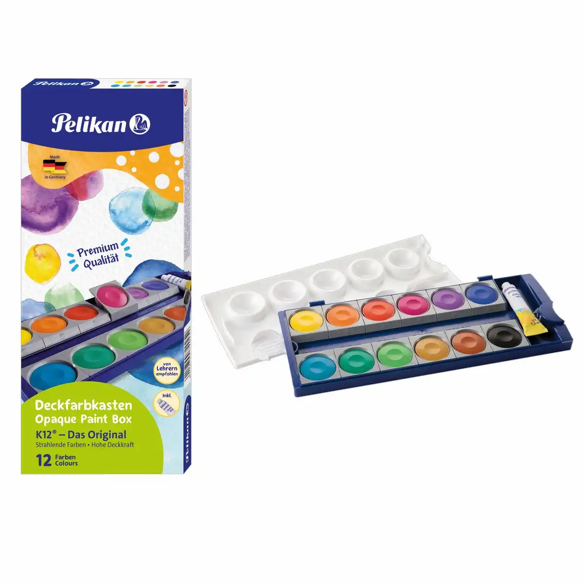 Pelikan Deckfarbkasten 735 K12 – 12 Farben + Deckweiß
