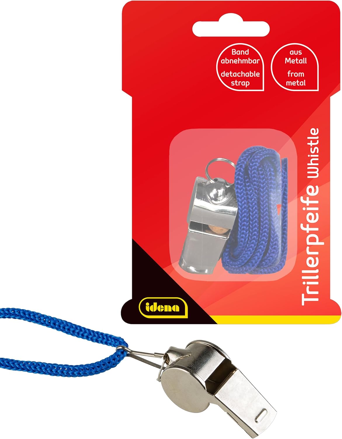 Idena Trillerpfeife aus Metall mit blauem Band – Sport & Freizeit
