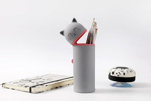 I-TOTAL® Silikon-Federmäppchen Katze Grau – ausziehbar