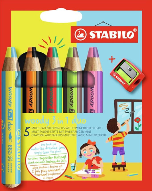 STABILO Woody 3in1 duo zweifarbig 5er Pack mit Spitzer