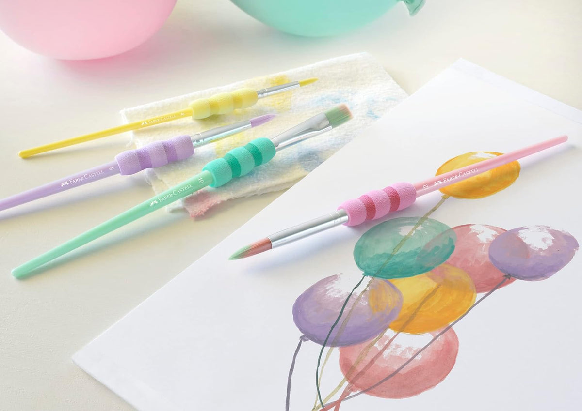 FABER-CASTELL Pinsel mit Softgriffstück Pastell mehrfarbig 4 Stück Blister
