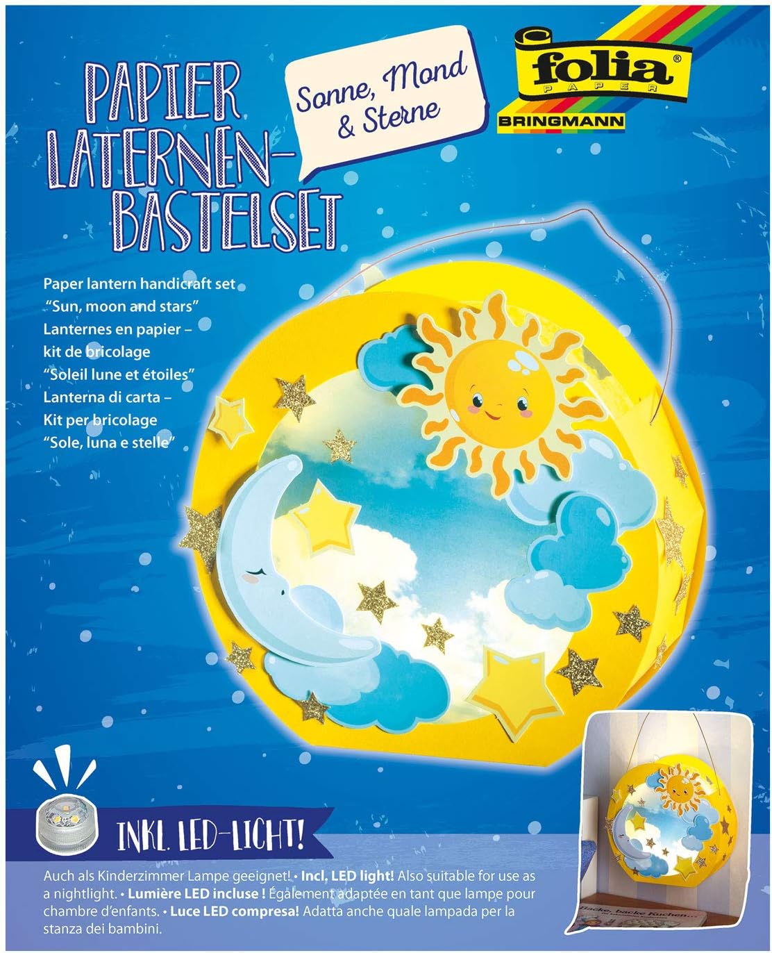 folia Laternen Bastelset Sonne Mond & Sterne inkl. LED-Licht