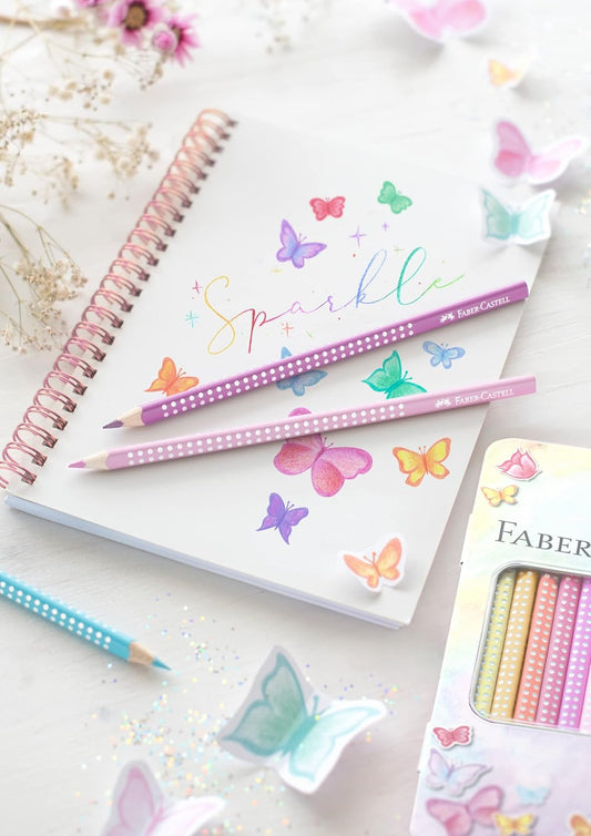 Faber-Castell Sparkle Buntstifte 12er Set – Metalldose Pastell