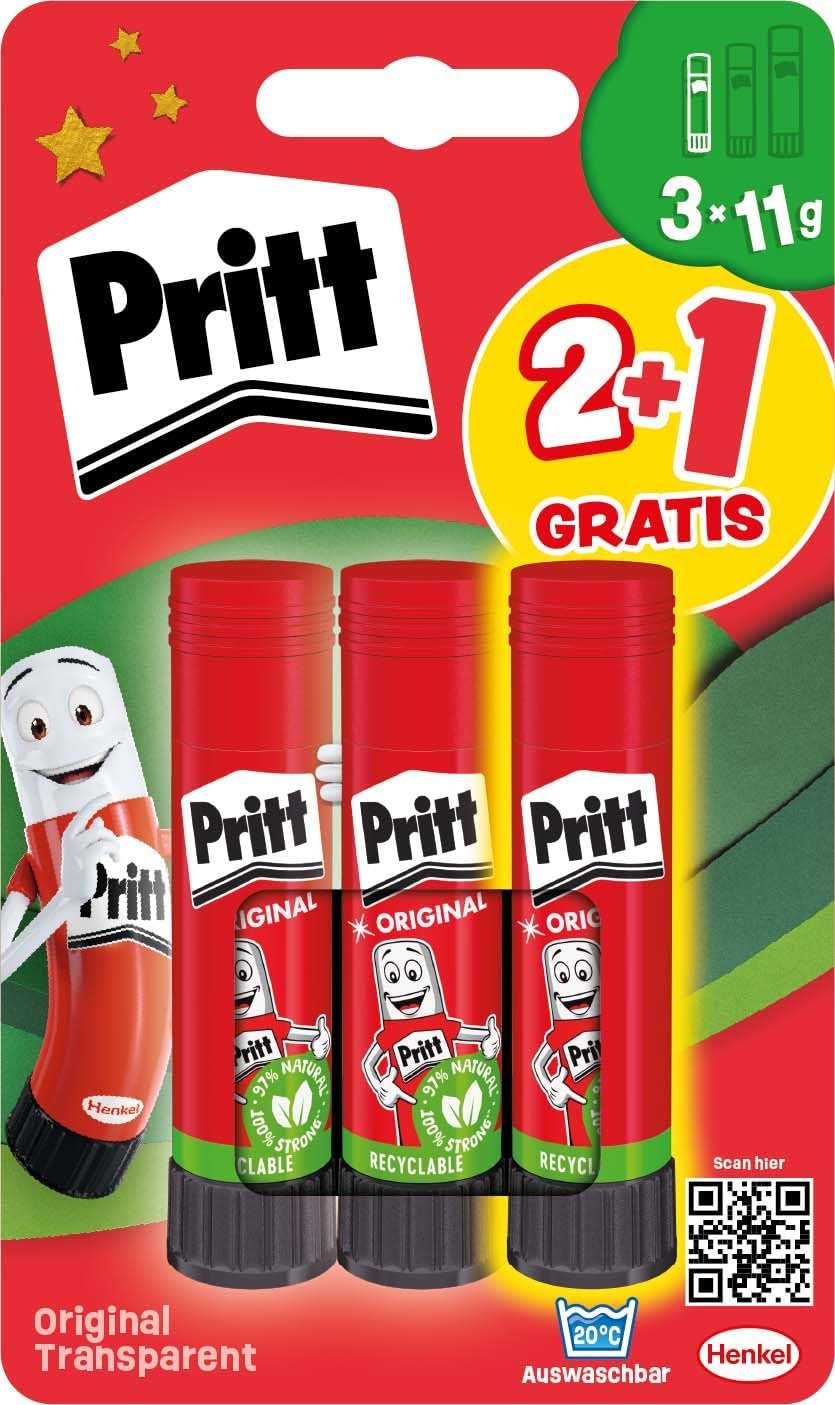 Pritt Klebestift 3× 11g – lösungsmittelfrei, 3er-Pack