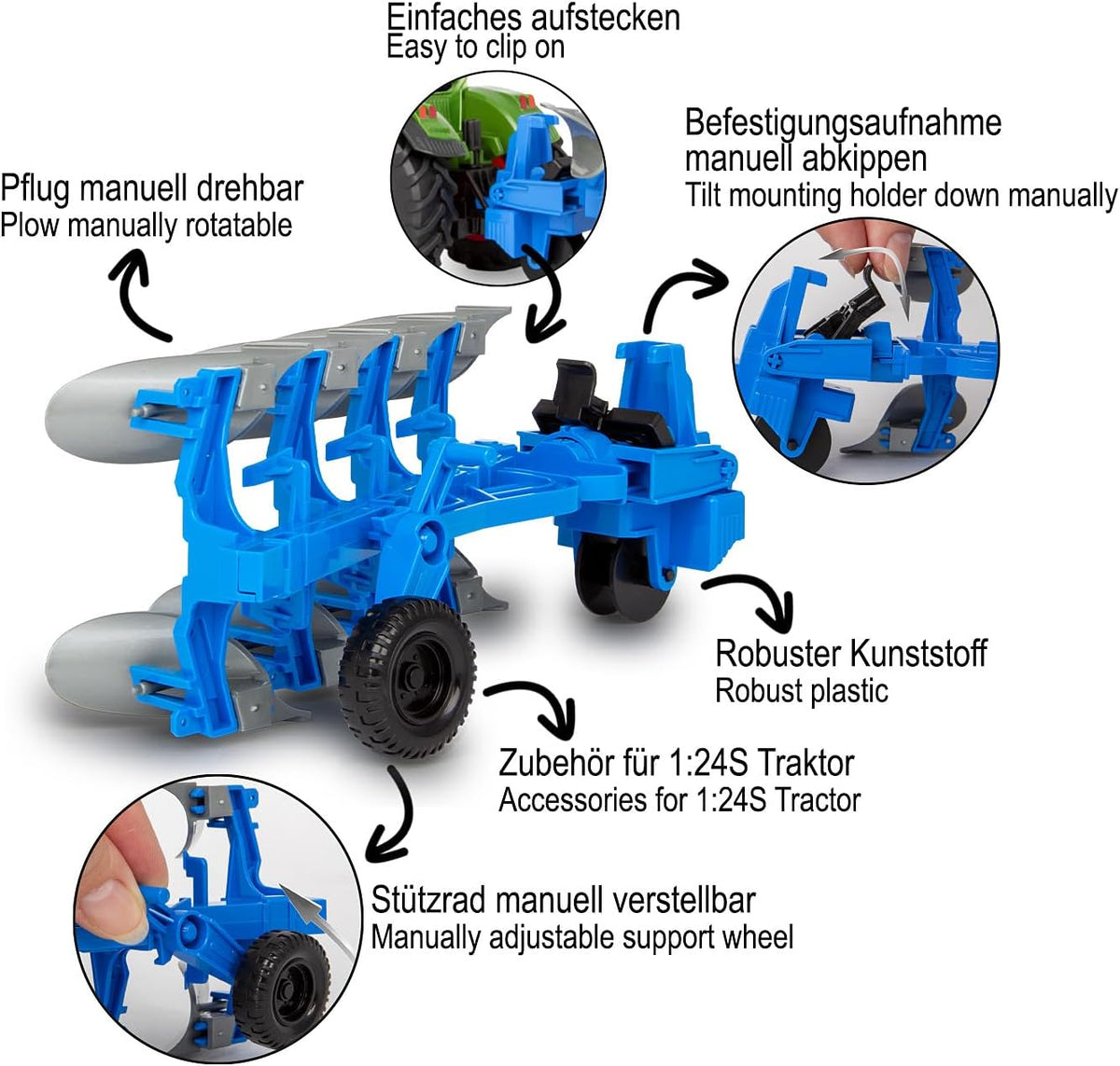 JAMARA 4-Schar Volldrehpflug 1:24S Traktor-Zubehör (423254)