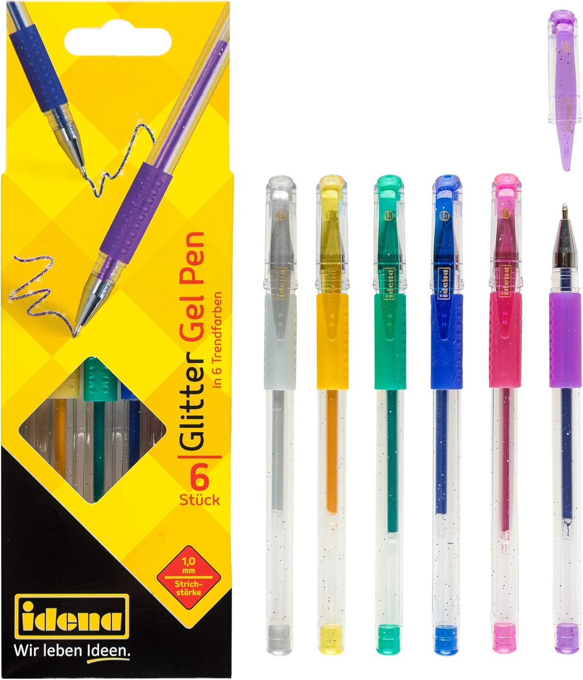 Idena Glitter Gel Pen 6er-Set Trendfarben 1 mm Kartonetui