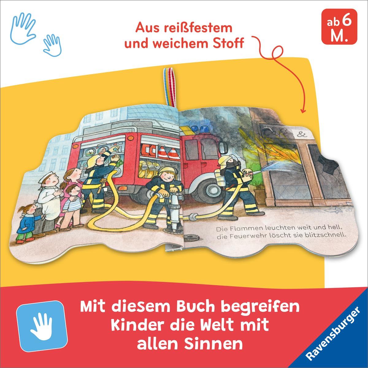 Ravensburger Knuddel-Knautsch Stoffbuch Feuerwehrauto ab 6 M.