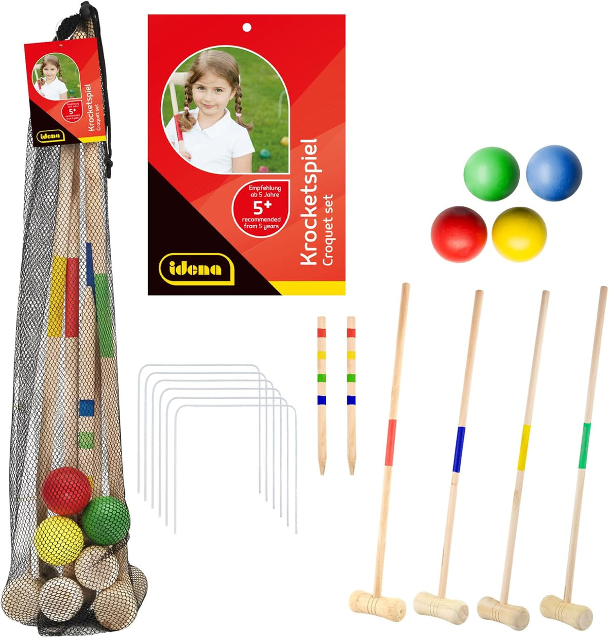 Idena Krocketspiel 16 Teile Holz für 2–4 Spieler Garten