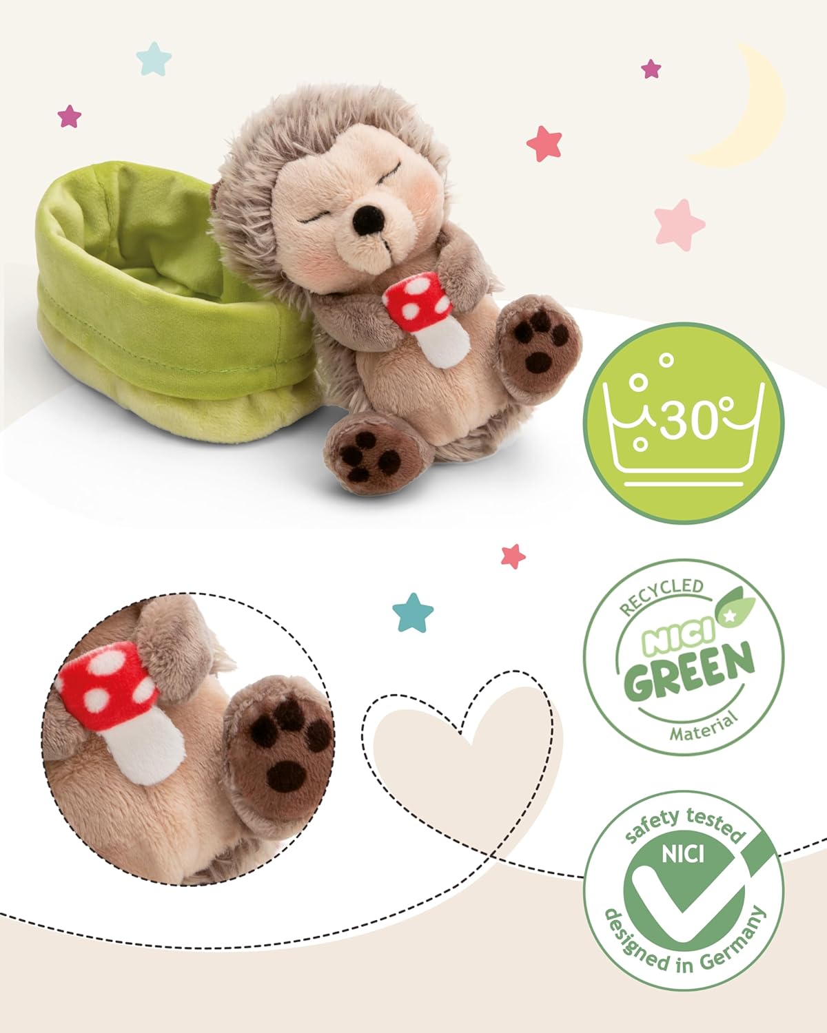 NICI Kuscheltier Igel Fliegenpilz Sleeping Pets 12 cm GREEN