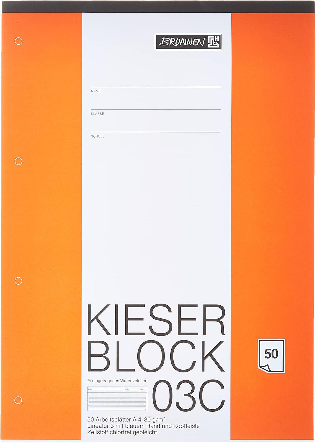 BRUNNEN KIESER-Block DIN A4 Lineatur 03C 9mm 50 Blatt gelocht
