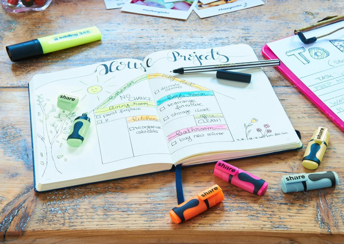 share mini Textmarker 6er Set – Pastell & Neon, Keilspitze