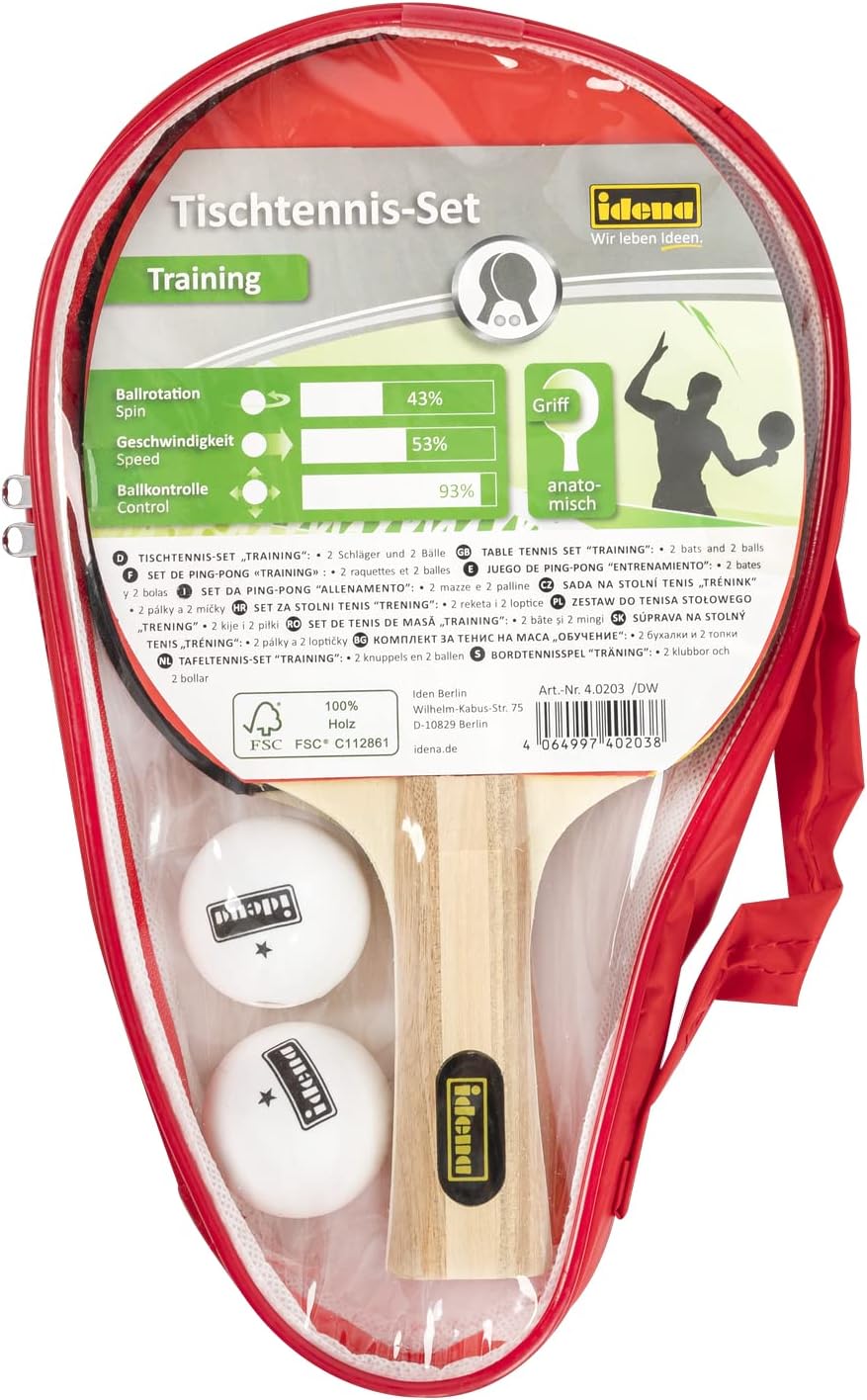Idena Tischtennis-Set Training 5-teilig 2 Schläger 2 Bälle