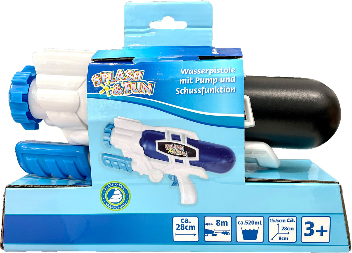 Splash & Fun Wasserpistole Pump 28 cm – 520 ml, 8 m