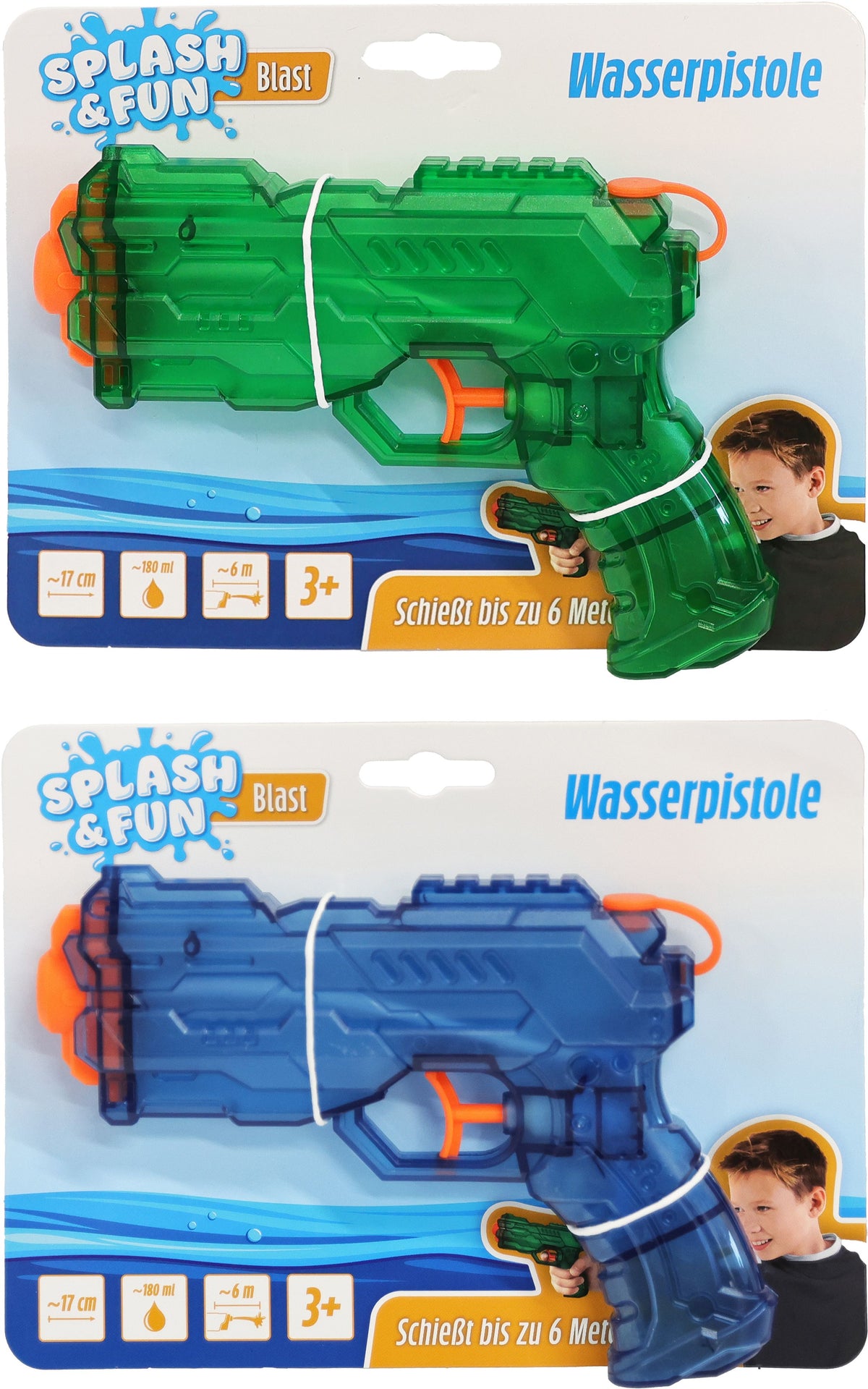 Splash & Fun Wasserpistole 17 cm 180 ml – Zufallsfarbe