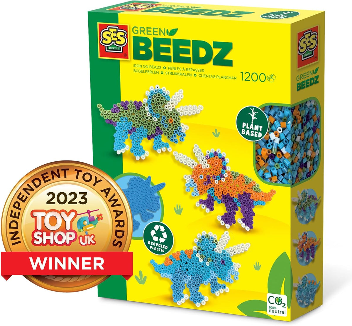 🦕 SES Green Beedz Bügelperlenset Triceratops - 1200 Teile für kreative Dino-Abenteuer