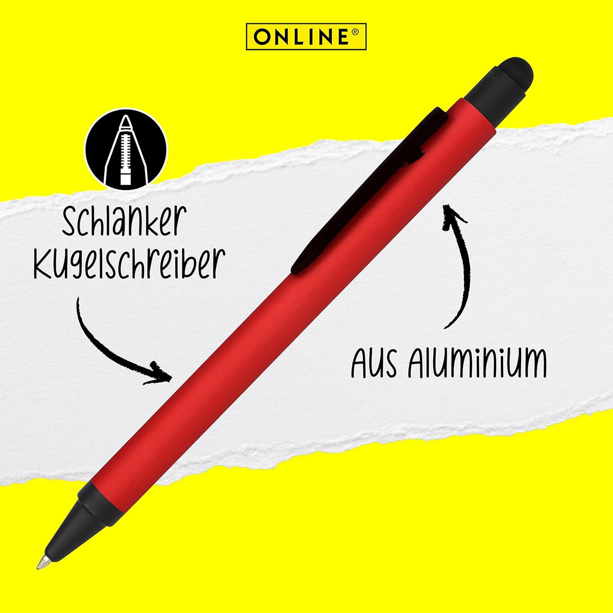 ONLINE Pen Kugelschreiber Alu Stylus Rot – Druckkugelschreiber mit Touchpen