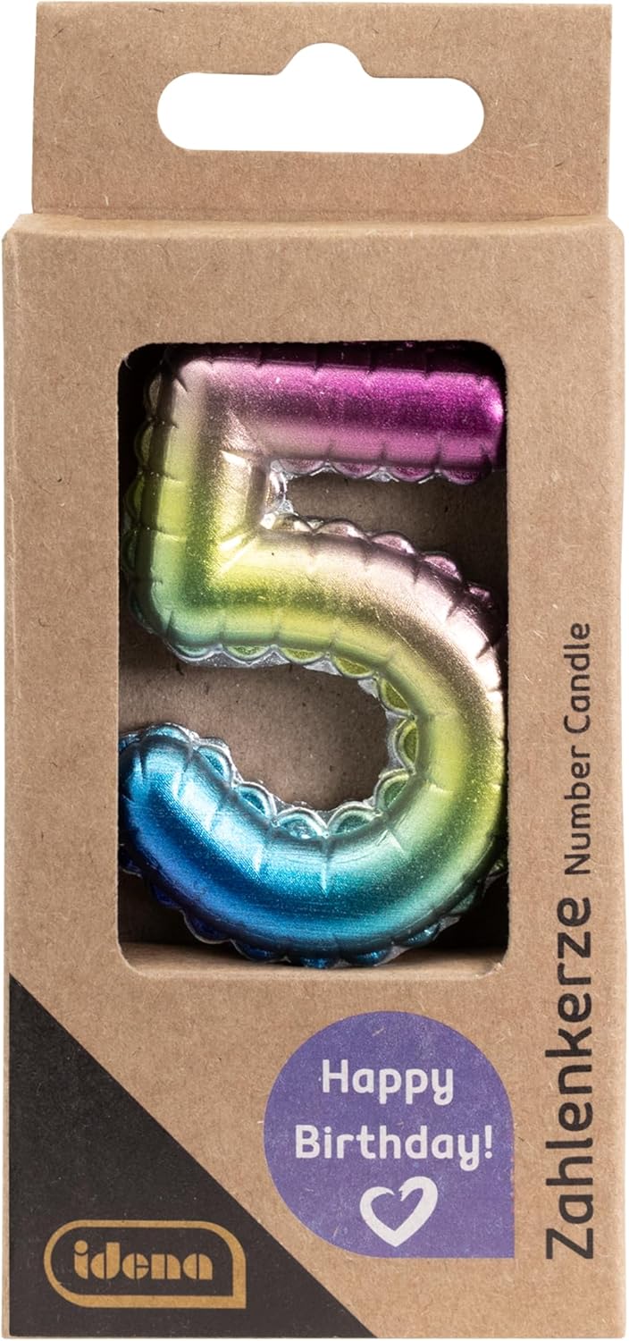 Idena Zahlenkerze 5 Regenbogen Metallic – Geburtstag