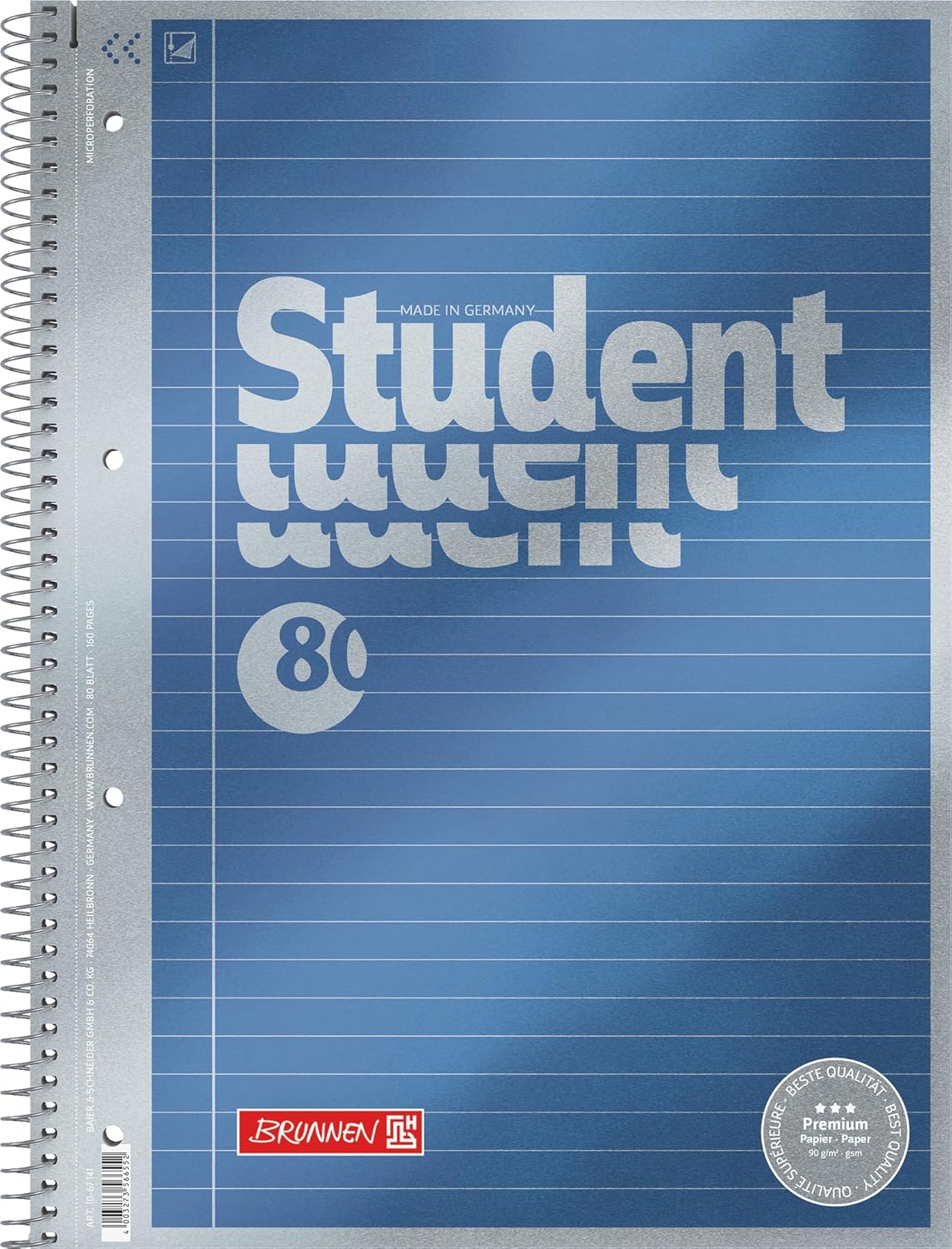 BRUNNEN Collegeblock Premium A4, Lin. 21, 80 Blatt, blau